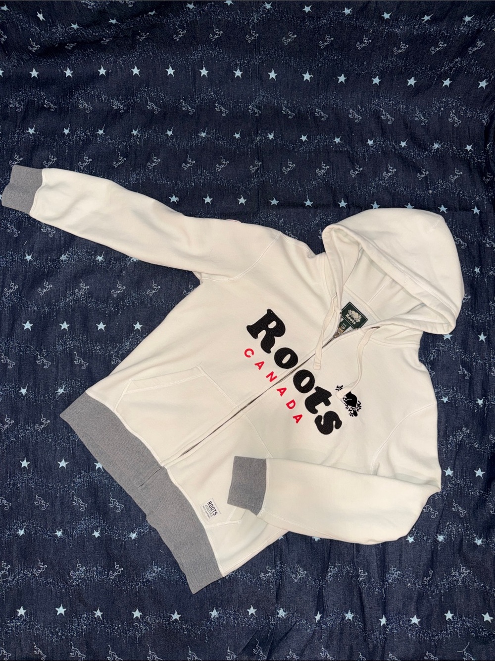 Roots Canada White Fleece Zip up Hoodie M